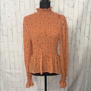 Sweet Rain Orange Floral Smocked Blouse